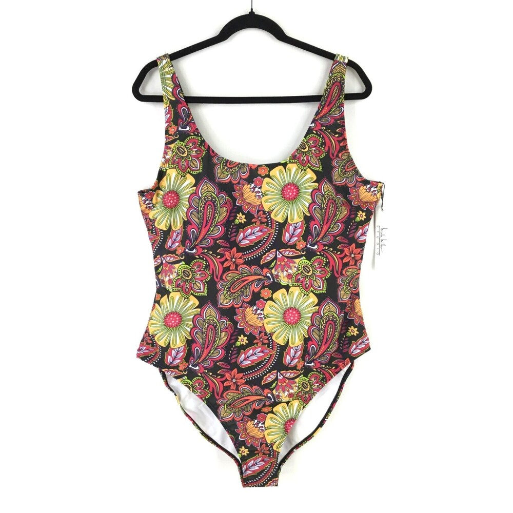 Nicole Miller Studio 1-Pc Swimsuit Womens Plus 3X Floral Paisley Multicolor NEW